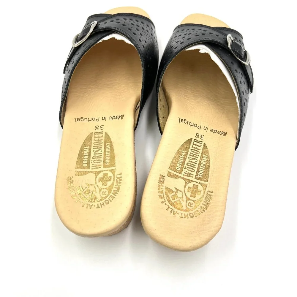Worishofer Womens 251 Black Leather Slides Wedges Sandals Shoes 38 EU 7.5 - 8 US - Picture 8 of 15